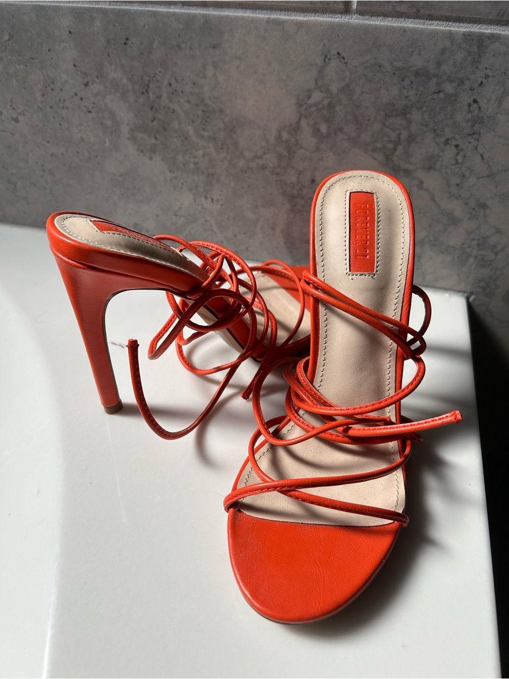 Orange Strappy High Heel Sandals - Women